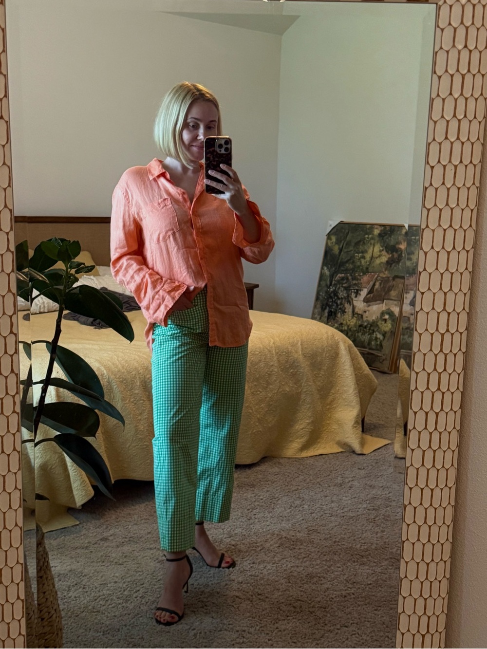 H&M Linen Shirt in Coral Orange